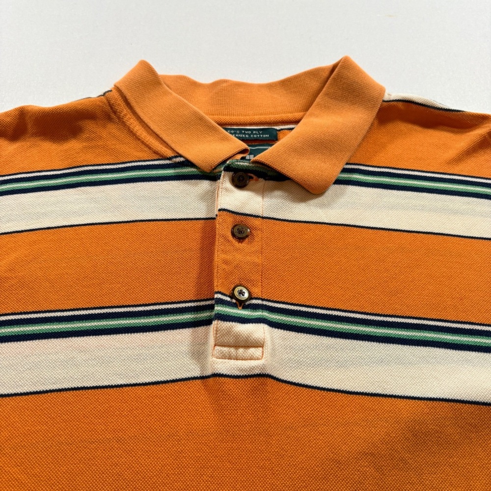 Bolle Golf Polo Shirt Mens XL Orange Striped Mercerized Cotton Short Sleeve‎